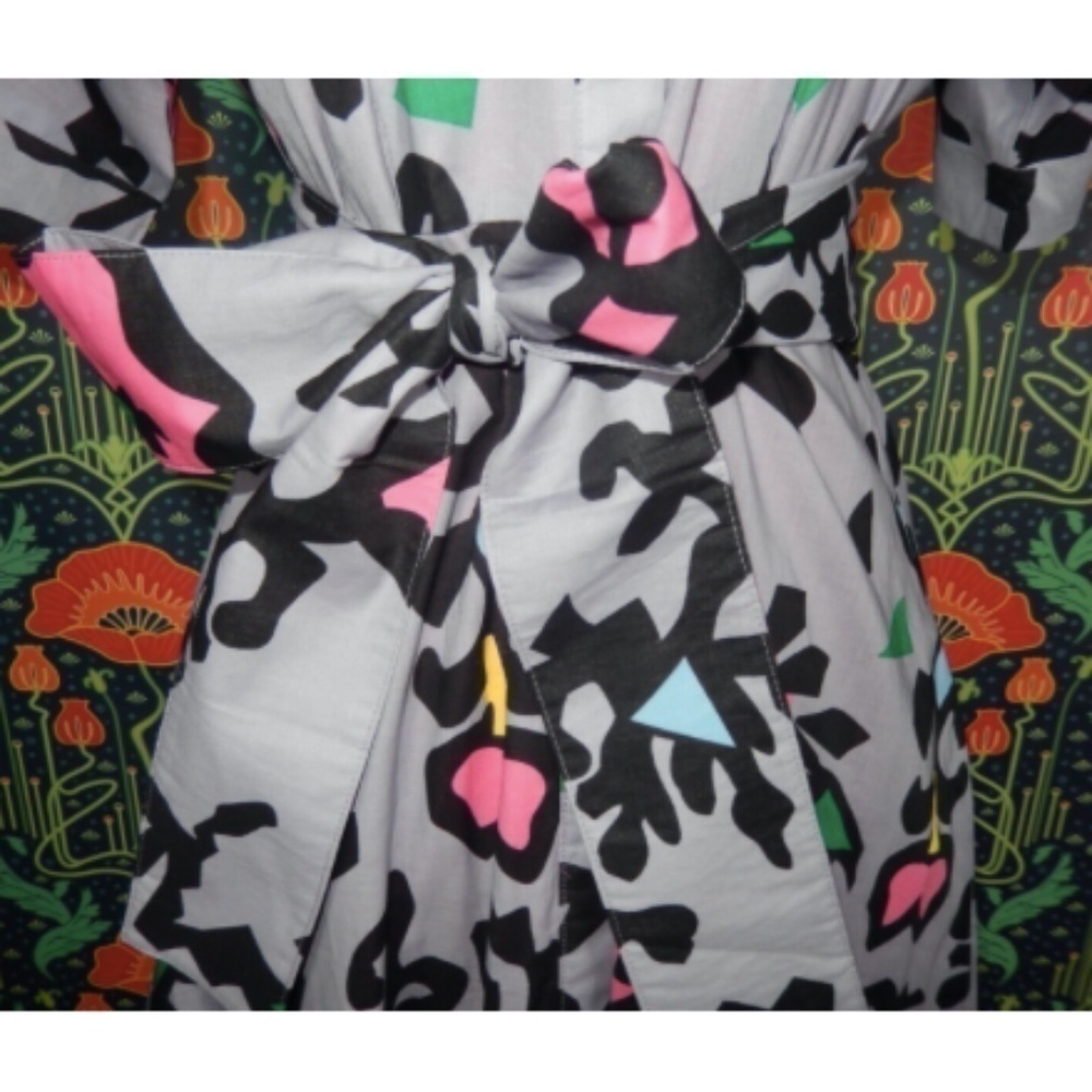 Buru Purple Pink Abstract Whimsical Print Cotton Peter Pan Collar Midi Dress - Picture 4 of 6